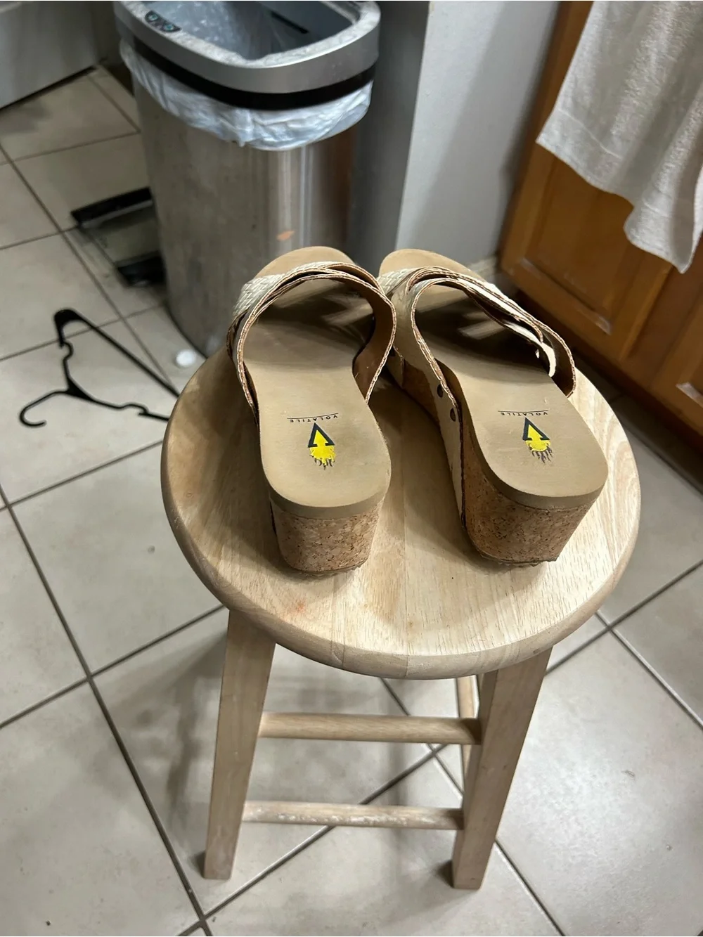 Vionic Cream Woven Crisscross Wedge Slides
